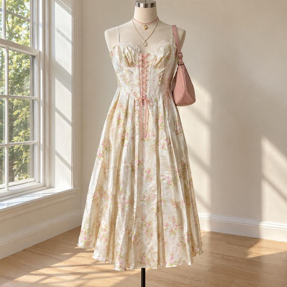 NWT Milkmaid Corset Maxi Dress Coquette Garden Party Floral Sz. XL
